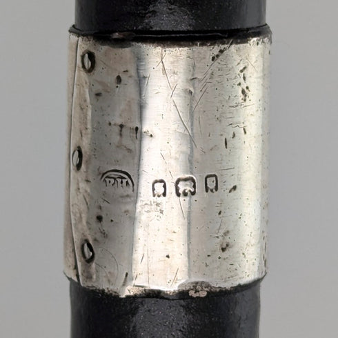 1933 British vintage men's pure silver decorated curved handle walking stick, 82cm